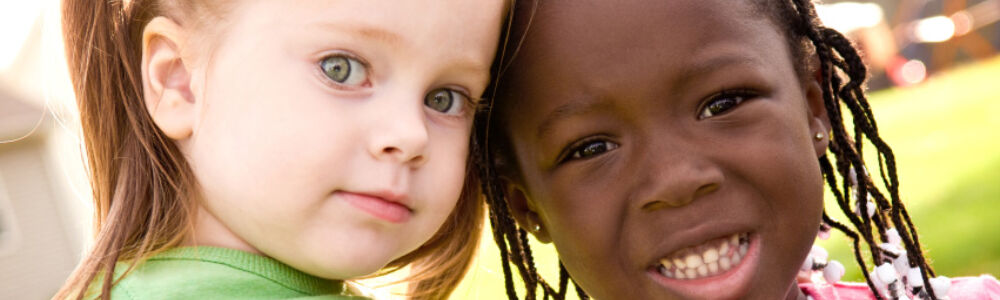 Young girls african american caucasian cropped
